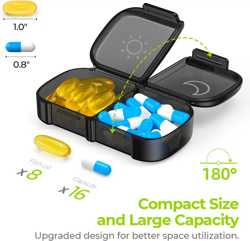 Extra Large Weekly Pill Organizer 2 Times a Day, One-Side Open Pill Box 7 Day for Easy Filling, Black Privacy Protection AM PM Pill Case for Vitamins, Medication, Supplements, Fish Oils Black