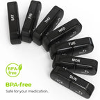 Extra Large Weekly Pill Organizer 2 Times a Day, One-Side Open Pill Box 7 Day for Easy Filling, Black Privacy Protection AM PM Pill Case for Vitamins, Medication, Supplements, Fish Oils Black
